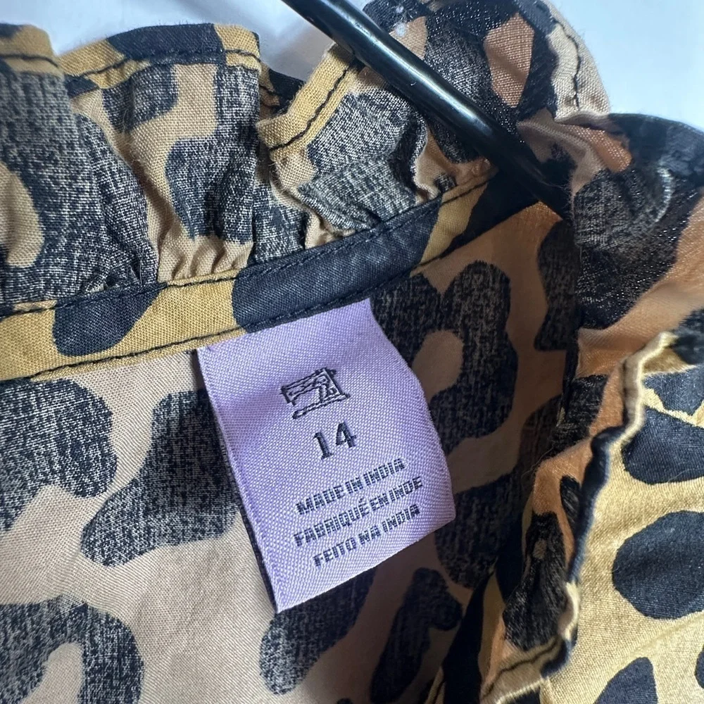 Scotch R'Belle Girls Size 14 Animal Print Cotton Long Sleeve Ruffle Top Leopard